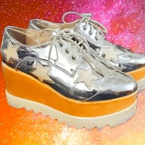 Rare vintage silver chrome star disco style platform shoes 90s size 36